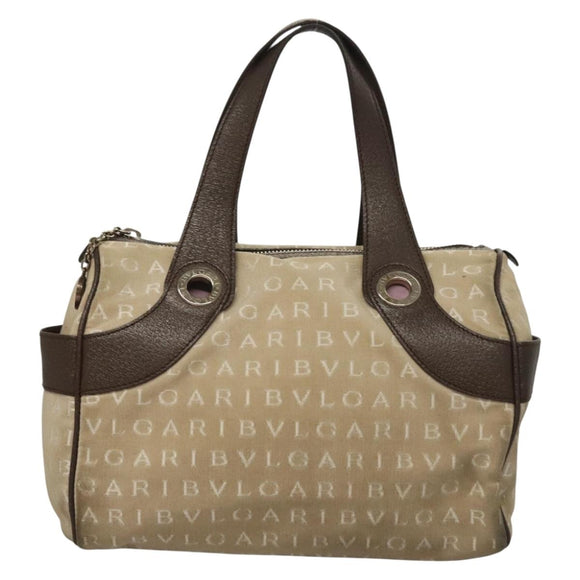 BVLGARI Logo Mania Hand Bag Canvas Beige Gold Auth bs28543