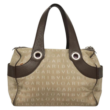BVLGARI Logo Mania Hand Bag Canvas Beige Gold Auth bs28543 - 0