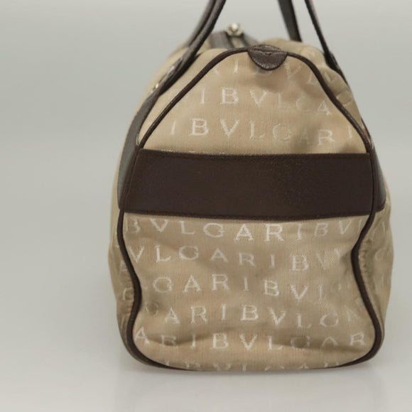 BVLGARI Logo Mania Hand Bag Canvas Beige Gold Auth bs28543