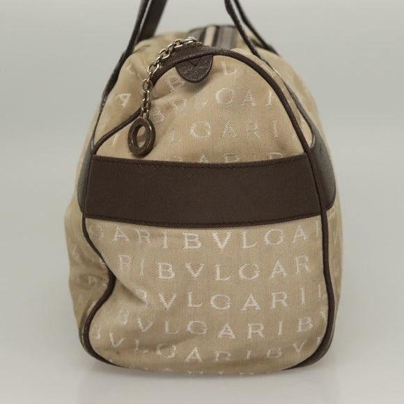 BVLGARI Logo Mania Hand Bag Canvas Beige Gold Auth bs28543