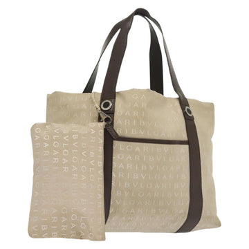 BVLGARI Logo Mania Hand Bag Canvas Beige Silver Auth bs28544