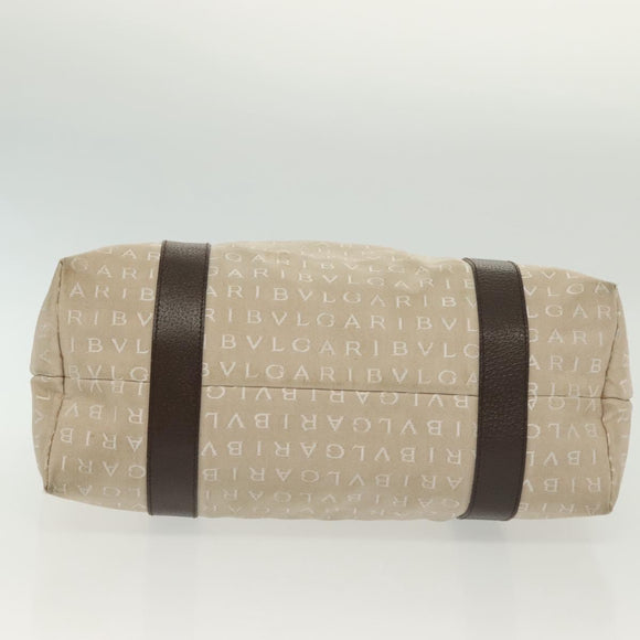 BVLGARI Logo Mania Hand Bag Canvas Beige Silver Auth bs28544