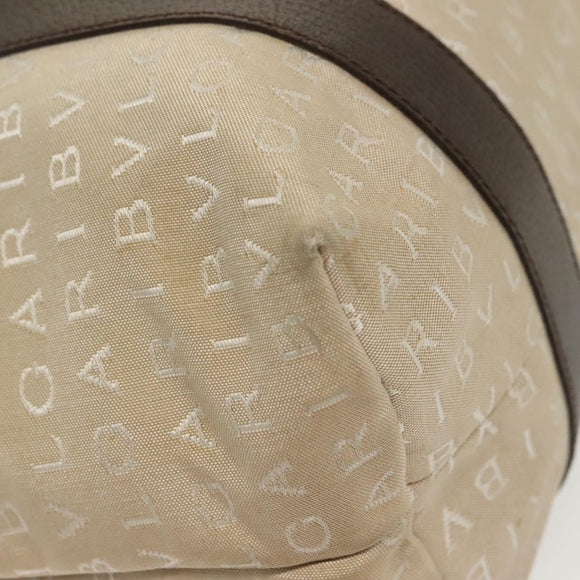 BVLGARI Logo Mania Hand Bag Canvas Beige Silver Auth bs28544