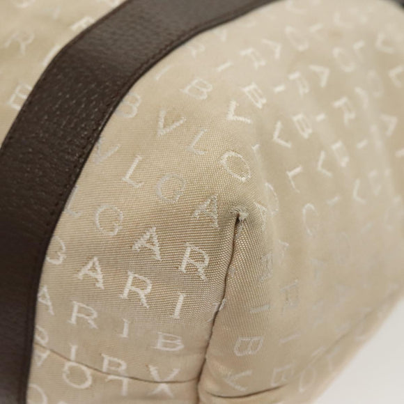 BVLGARI Logo Mania Hand Bag Canvas Beige Silver Auth bs28544