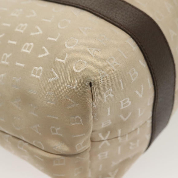 BVLGARI Logo Mania Hand Bag Canvas Beige Silver Auth bs28544