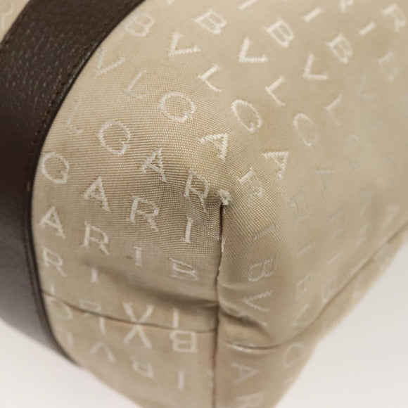 BVLGARI Logo Mania Hand Bag Canvas Beige Silver Auth bs28544