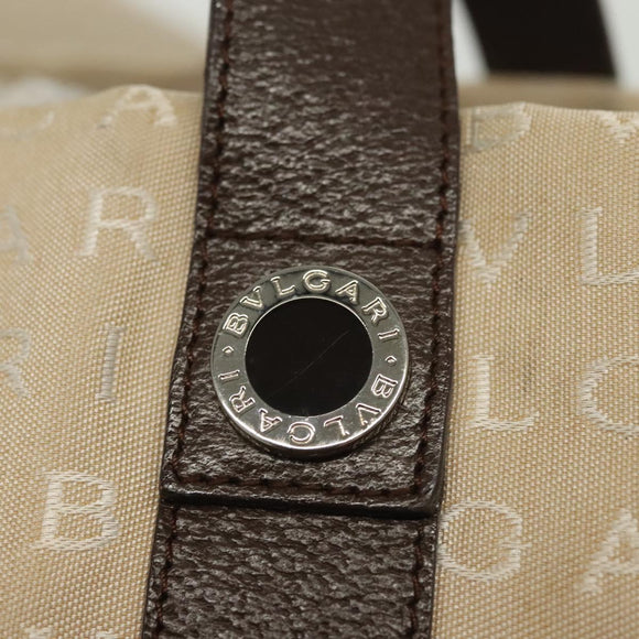 BVLGARI Logo Mania Hand Bag Canvas Beige Silver Auth bs28544