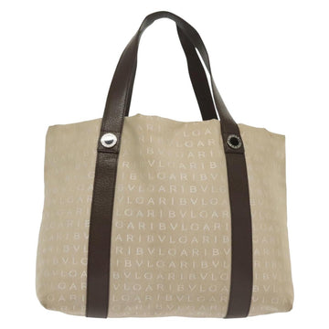 BVLGARI Logo Mania Hand Bag Canvas Beige Silver Auth bs28544 - 0