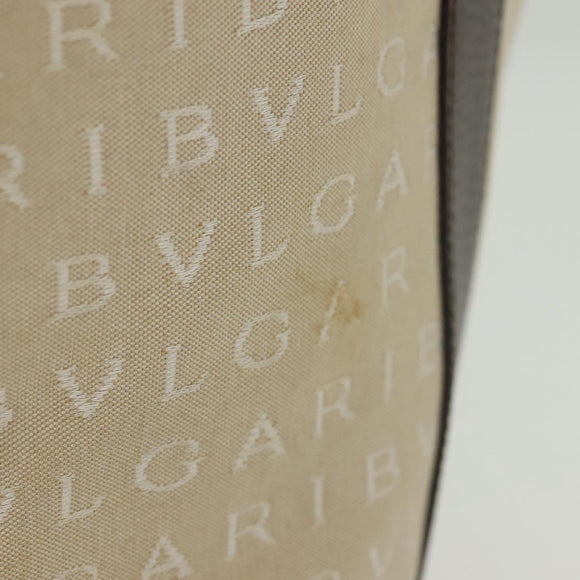 BVLGARI Logo Mania Hand Bag Canvas Beige Silver Auth bs28544