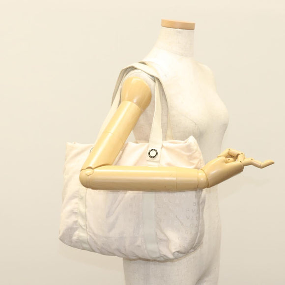 BVLGARI Logo Mania Hand Bag Canvas Pink Silver Auth bs28545