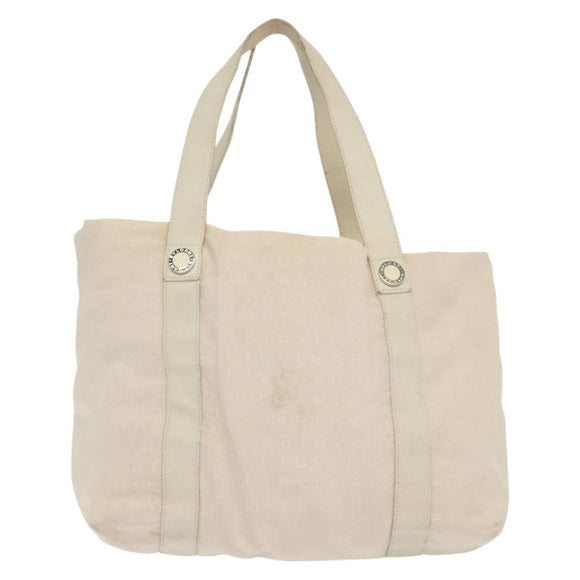 BVLGARI Logo Mania Hand Bag Canvas Pink Silver Auth bs28545