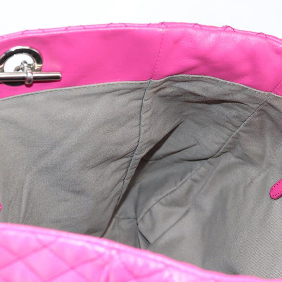 DOLCE&GABBANA Chain Tote Bag Leather Pink Silver Auth bs28546