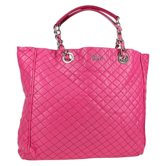 DOLCE&GABBANA Chain Tote Bag Leather Pink Silver Auth bs28546
