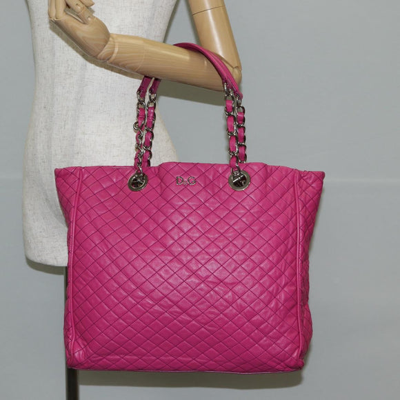 DOLCE&GABBANA Chain Tote Bag Leather Pink Silver Auth bs28546