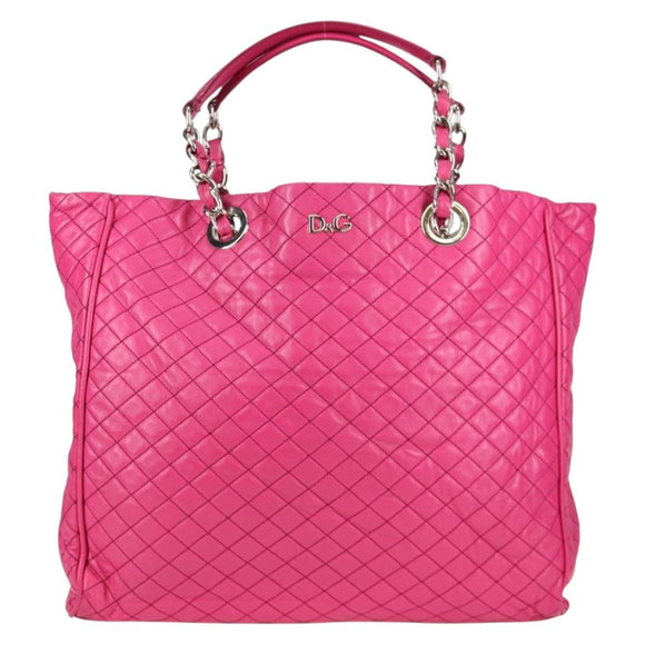 DOLCE&GABBANA Chain Tote Bag Leather Pink Silver Auth bs28546