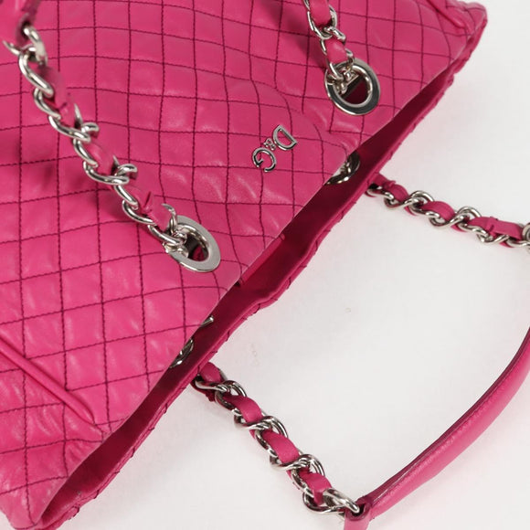 DOLCE&GABBANA Chain Tote Bag Leather Pink Silver Auth bs28546