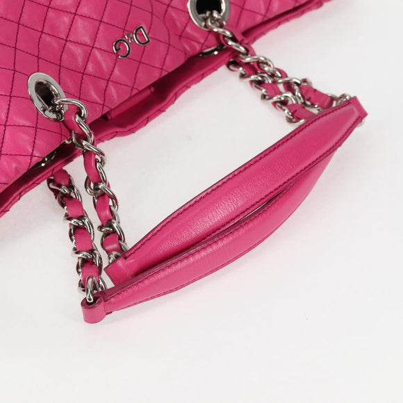 DOLCE&GABBANA Chain Tote Bag Leather Pink Silver Auth bs28546