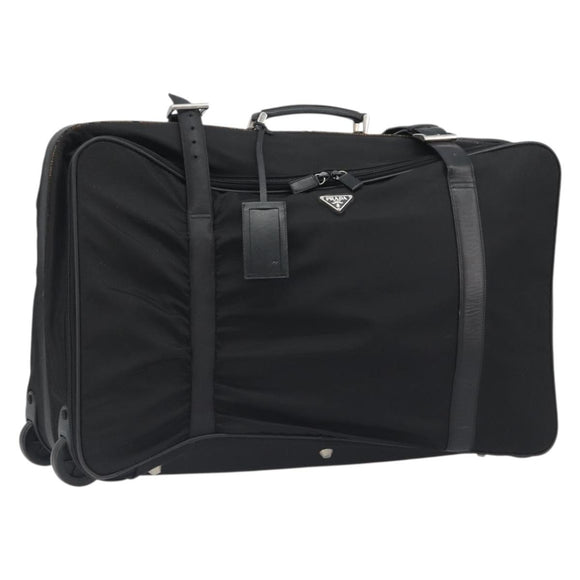 PRADA Koffer Nylon Zwart Zilver Auth bs28547