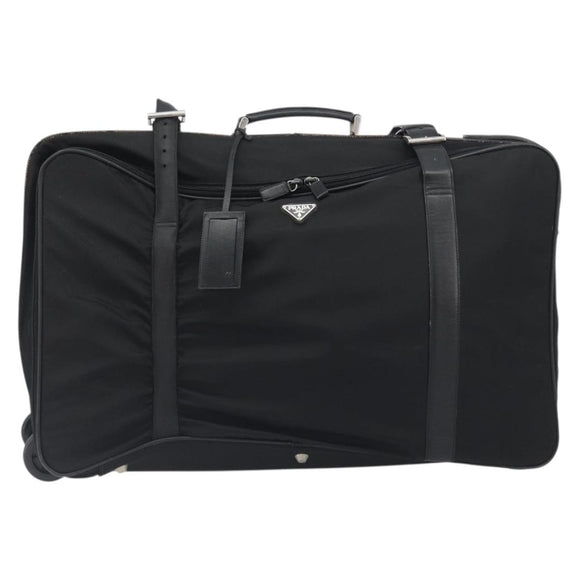 PRADA Koffer Nylon Zwart Zilver Auth bs28547