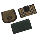 BURBERRY Key Case Canvas Leather 3Set Green Beige Auth bs28555-1