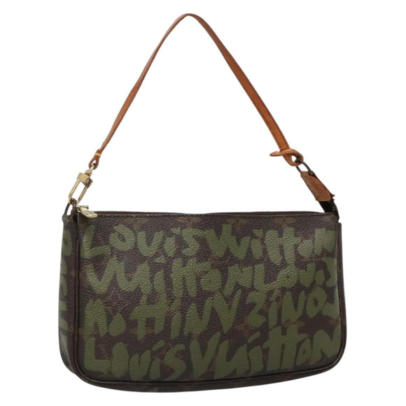 LOUIS VUITTON Graffiti Pochette Accessoires Pouch Khaki M92191 LV Auth bs28566