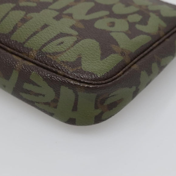 LOUIS VUITTON Graffiti Pochette Accessoires Pouch Khaki M92191 LV Auth bs28566