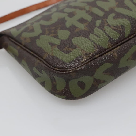 LOUIS VUITTON Graffiti Pochette Accessoires Pouch Khaki M92191 LV Auth bs28566
