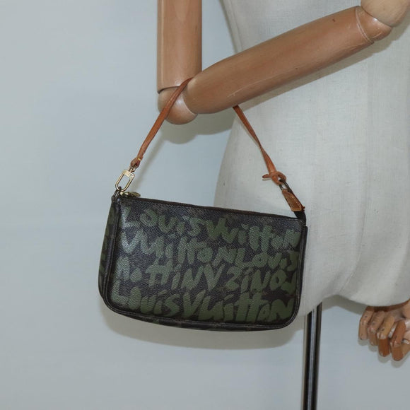 LOUIS VUITTON Graffiti Pochette Accessoires Pouch Khaki M92191 LV Auth bs28566