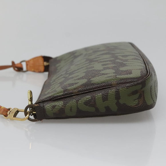 LOUIS VUITTON Graffiti Pochette Accessoires Pouch Khaki M92191 LV Auth bs28566