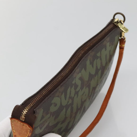 LOUIS VUITTON Graffiti Pochette Accessoires Pouch Khaki M92191 LV Auth bs28566