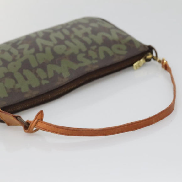 LOUIS VUITTON Graffiti Pochette Accessoires Pouch Khaki M92191 LV Auth bs28566