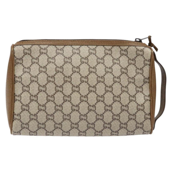 GUCCI GG Plus Supreme Clutch Bag PVC Beige Gold Auth bs28629