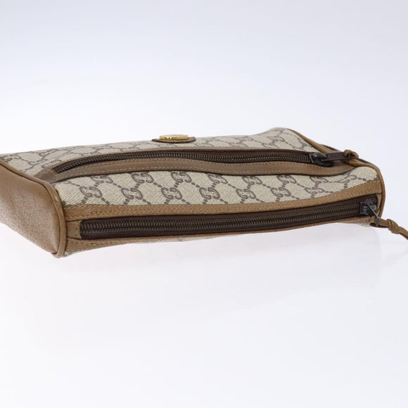 GUCCI GG Plus Supreme Clutch Bag PVC Beige Gold Auth bs28629