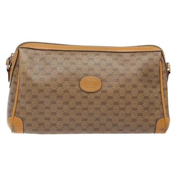 GUCCI Micro GG Supreme Shoulder Bag PVC Beige Gold Auth bs28631
