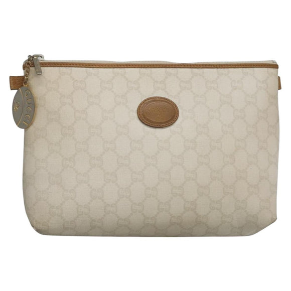 GUCCI GG Plus Supreme Clutch Bag PVC White Auth bs28632