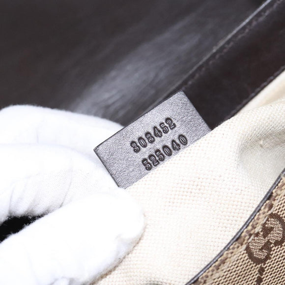 GUCCI GG Canvas Shoulder Bag Beige Silver Brown 308452 Auth bs28633