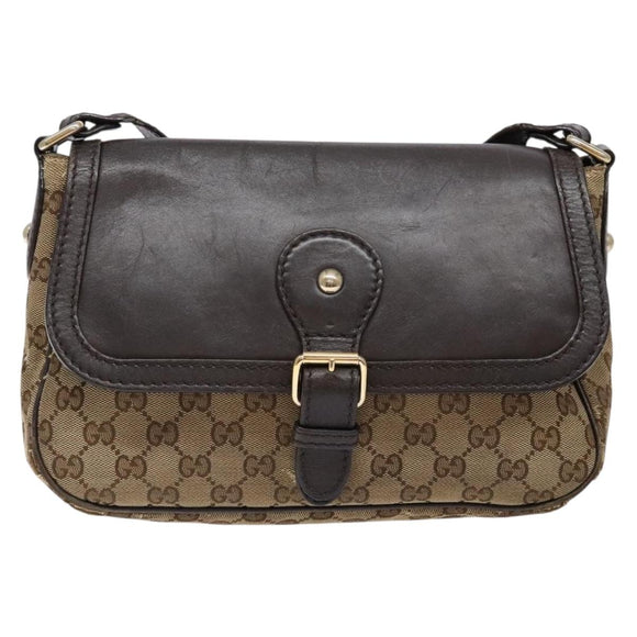 GUCCI GG Canvas Shoulder Bag Beige Silver Brown 308452 Auth bs28633