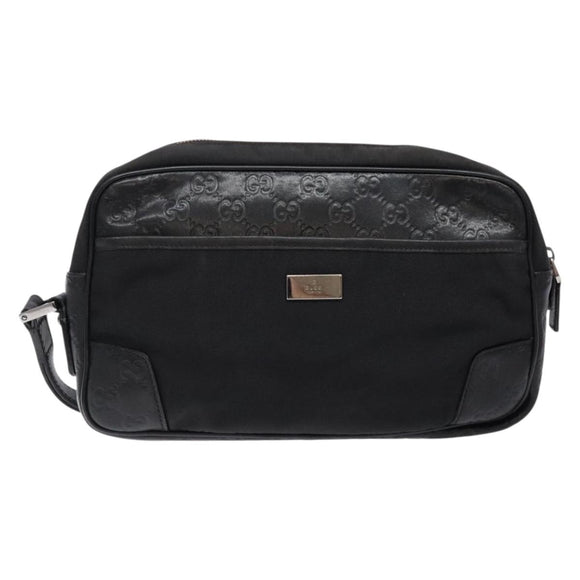 GUCCI GG Canvas Guccissima Clutch Bag Leather nylon Black 162782 Auth bs28636