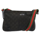 GUCCI GG Canvas Web Sherry Line Shoulder Bag Black Silver 189749 Auth bs28637-1