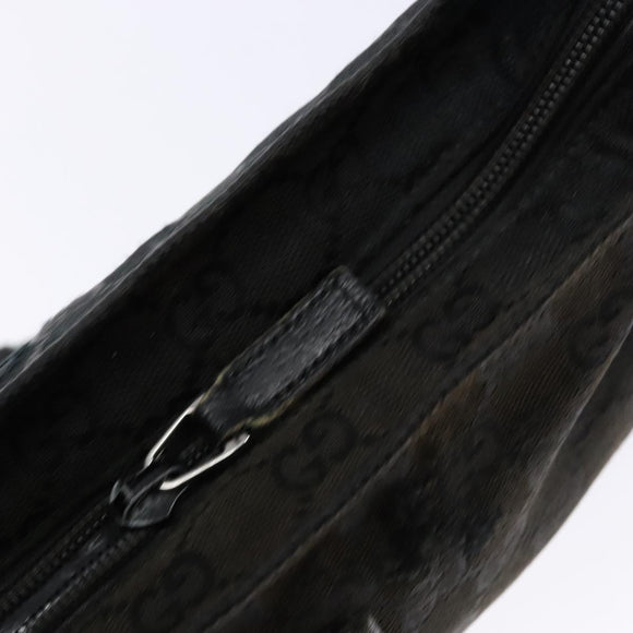 GUCCI GG Canvas Web Sherry Line Shoulder Bag Black Silver 189749 Auth bs28637