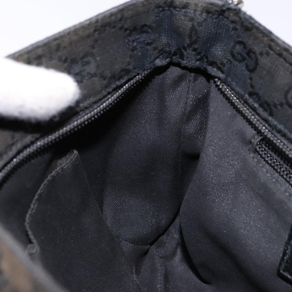 GUCCI GG Canvas Web Sherry Line Shoulder Bag Black Silver 189749 Auth bs28637