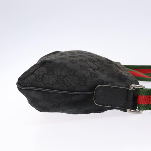 GUCCI GG Canvas Web Sherry Line Shoulder Bag Black Silver 189749 Auth bs28637