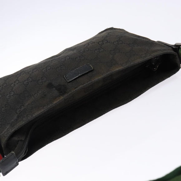 GUCCI GG Canvas Web Sherry Line Shoulder Bag Black Silver 189749 Auth bs28637