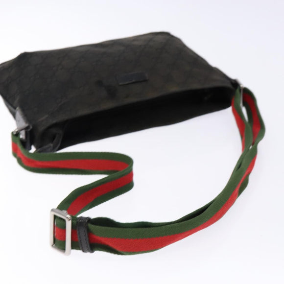 GUCCI GG Canvas Web Sherry Line Shoulder Bag Black Silver 189749 Auth bs28637