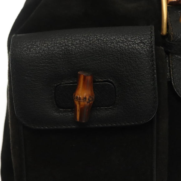 GUCCI Bamboo Backpack Suede Black Gold 003 1998 0016 Auth bs28645