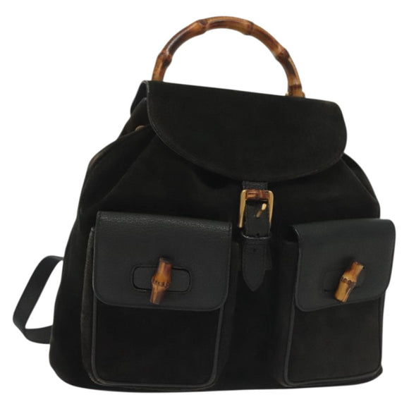 GUCCI Bamboo Backpack Suede Black Gold 003 1998 0016 Auth bs28645