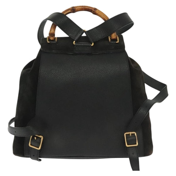 GUCCI Bamboo Backpack Suede Black Gold 003 1998 0016 Auth bs28645