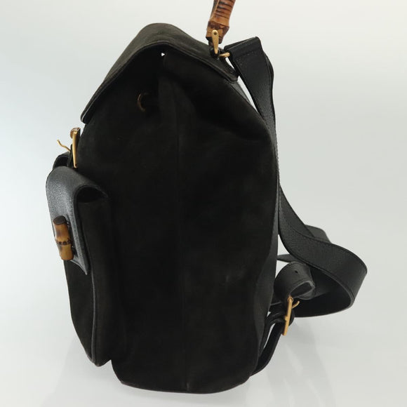 GUCCI Bamboo Backpack Suede Black Gold 003 1998 0016 Auth bs28645
