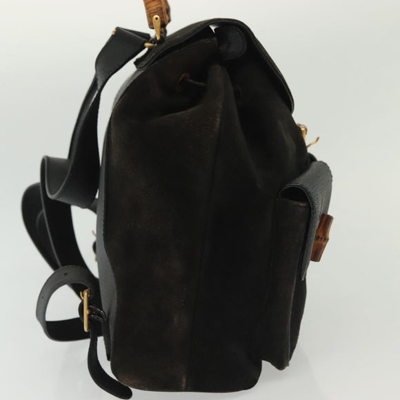 GUCCI Bamboo Backpack Suede Black Gold 003 1998 0016 Auth bs28645