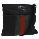 GUCCI Web Sherry Line Shoulder Bag Nylon Black Auth bs28651-1